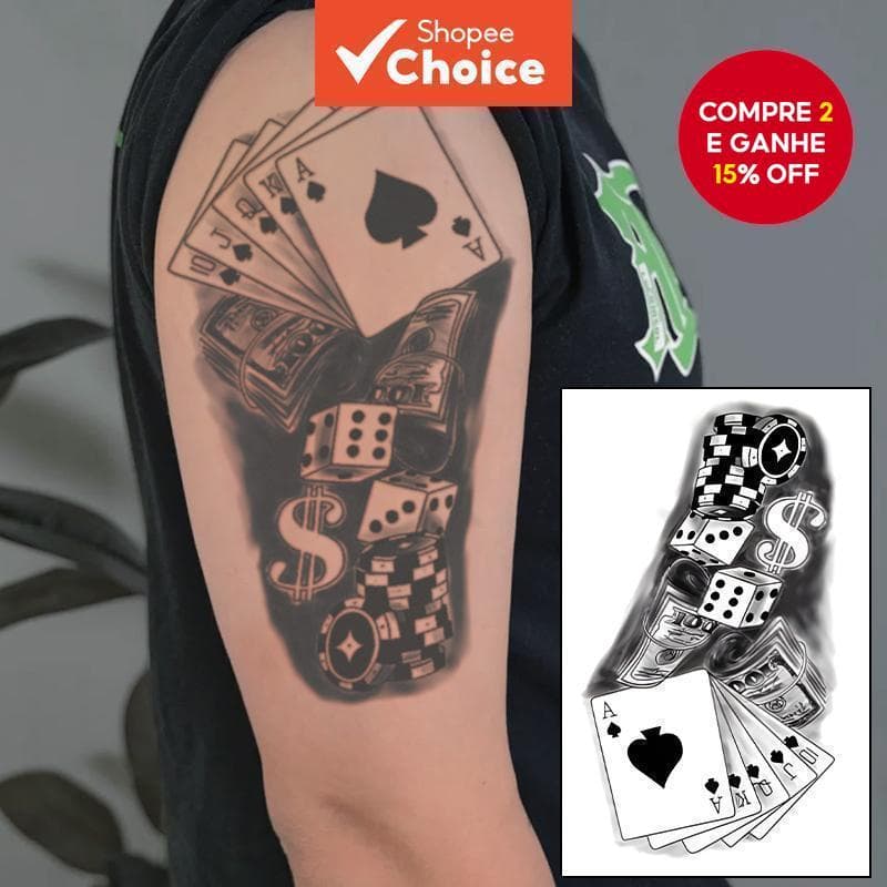 Tatuagem Temporária De Dados De Pôquer À Prova D'água De 15 Dias Para Braço , Perna , Homens , Mulheres , Realista