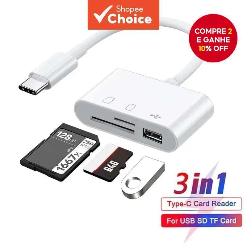 Leitor De Cartão TF SD Para Telefones Android 3 Em 1 Type C Câmera USB Multifuncional OTG