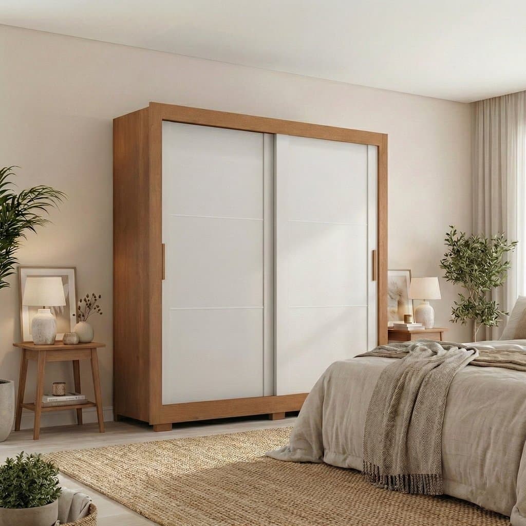 Guarda Roupa Casal Titanium 2 Portas de Correr 4 Gavetas Cinamomo/Areia