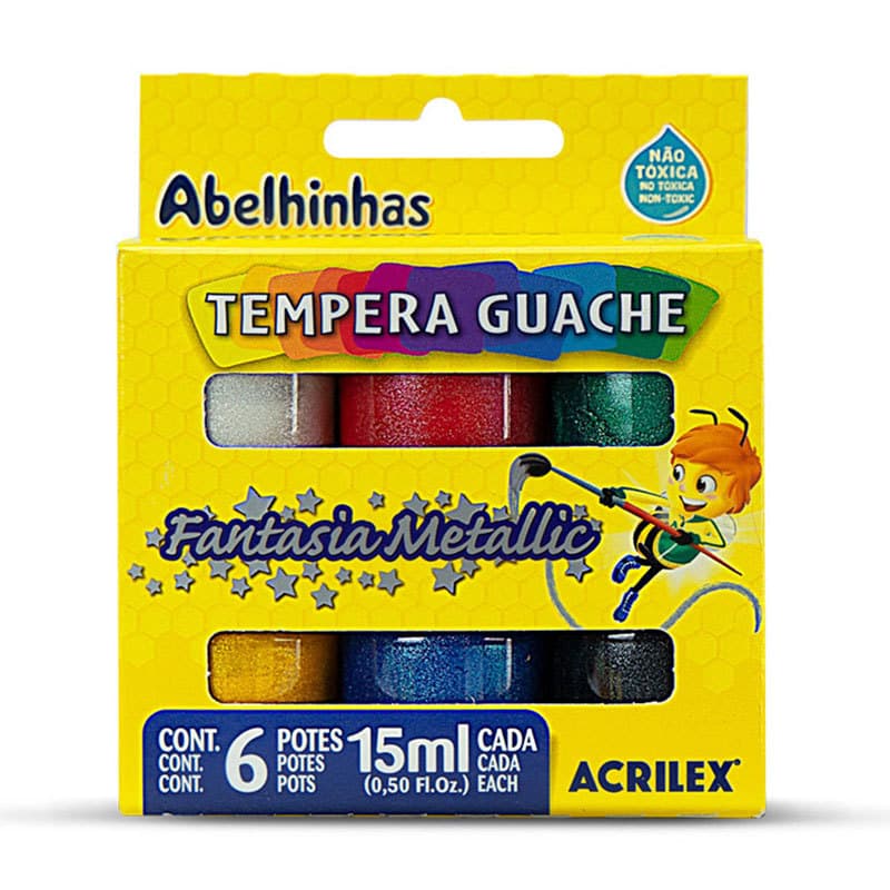 Tinta guache Fantasia Metallic 6 cores 15ml 02002 Acrilex