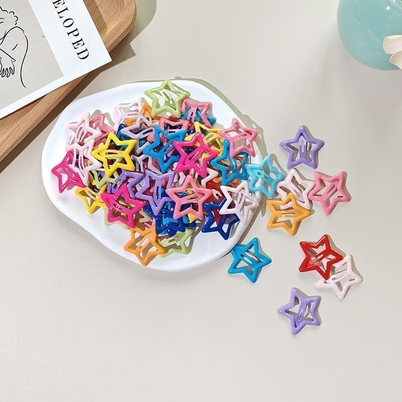 Kit 100 Presilhas de Cabelo Estrela Coloridas Estilo Y2K Dopamina / Antiderrapantes Para Meninas