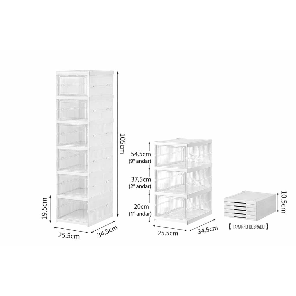 Caixa De Sapato Dobrável Armazenamento 3 Camada E 6 Camadas Transparentes Sapateira Empilhável