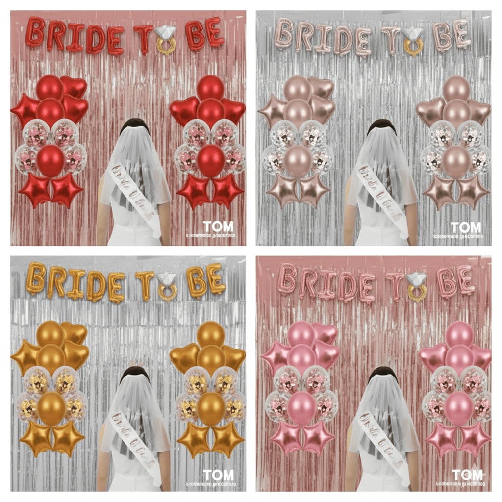 Kit Despedida de Solteira Tiara Bride Faixa Bride To Be Véu Noiva Bride To Be Balão Bride 28balão + 2cortina