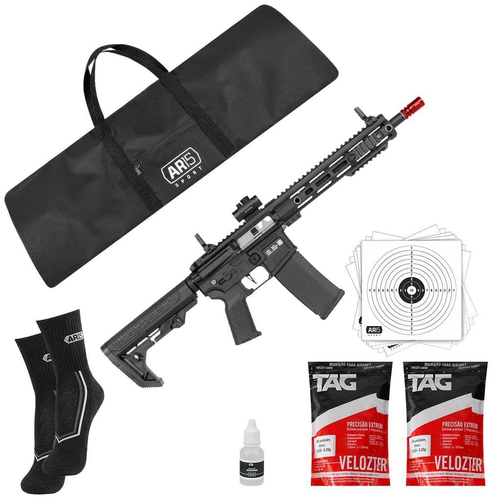 Rifle Airsoft M4 6mm SA-F05 AEG 380 FPS Preta + Mira + Meia