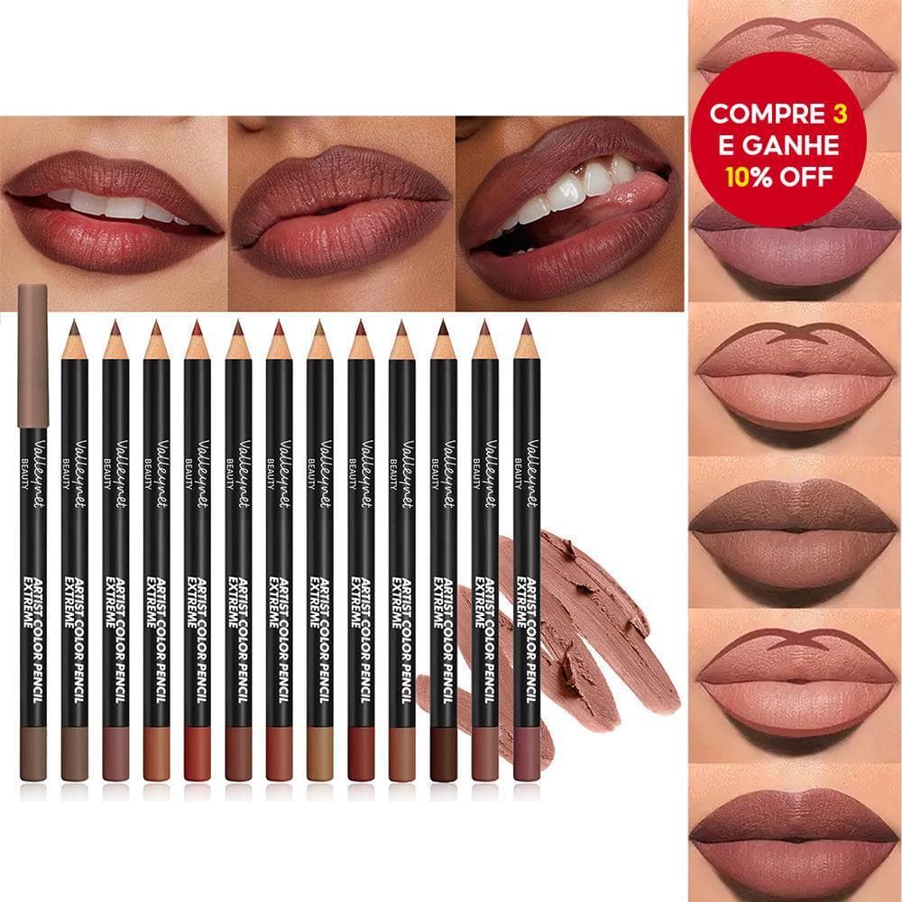 Conjunto de Lápis Labial Matte Veludo de 12 Cores, Cremoso e À Prova D'Água, Pigmentado para Maquiagem Diária