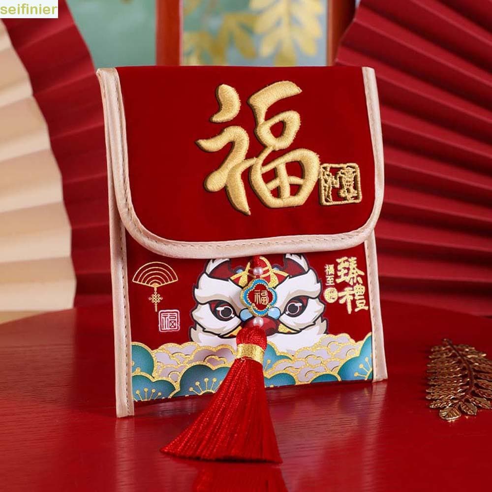 Bolsa De Dinheiro Infantil SEIFINIER , Carteira Vermelha De Poliéster Hongbao Para Ano Novo Chinês , Espessada