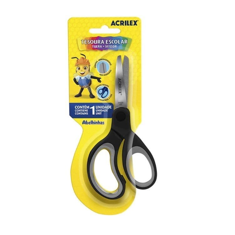 Tesoura Escolar Bicolor Preta ACRILEX