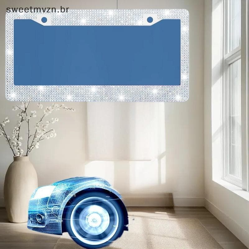 sweetmvzn 1/2 Pçs Novo Bling Cristal Quadro Da Placa De Licença Do Carro Feminino Strass Capa Titular Acessórios Com Par