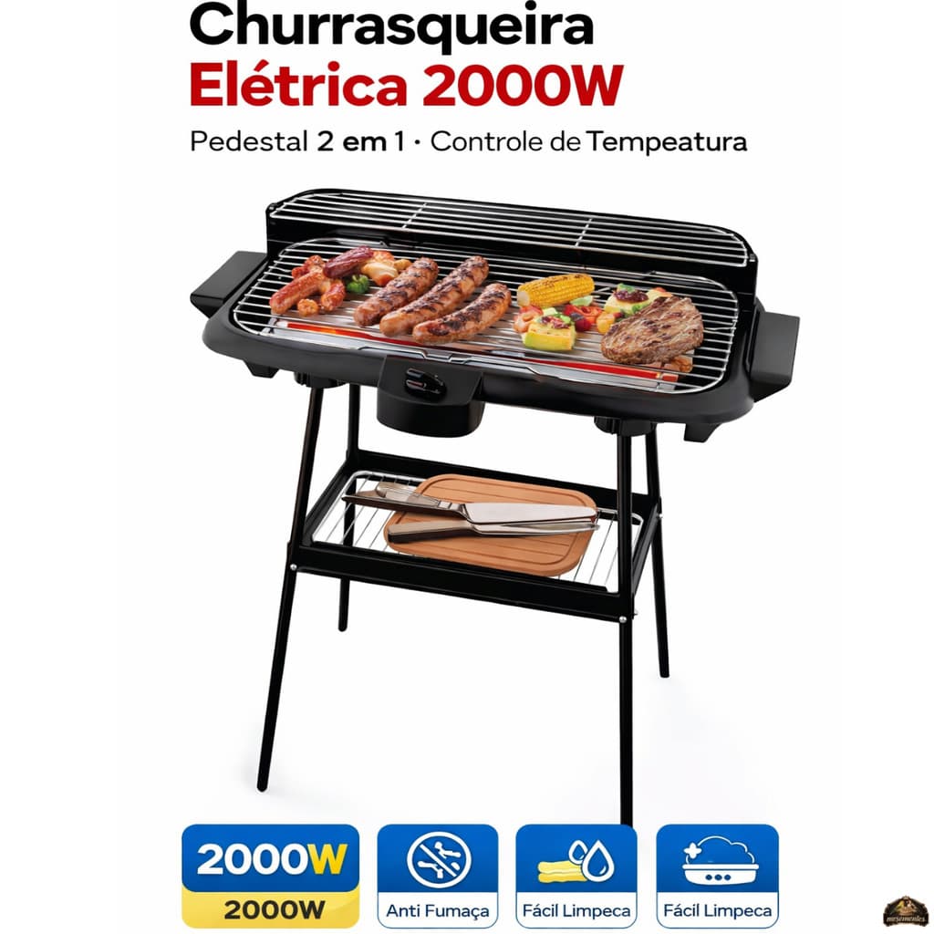 Churrasqueira Elétrica 2000w Pedestal 2 Em 1 Anti Fumaça Bak