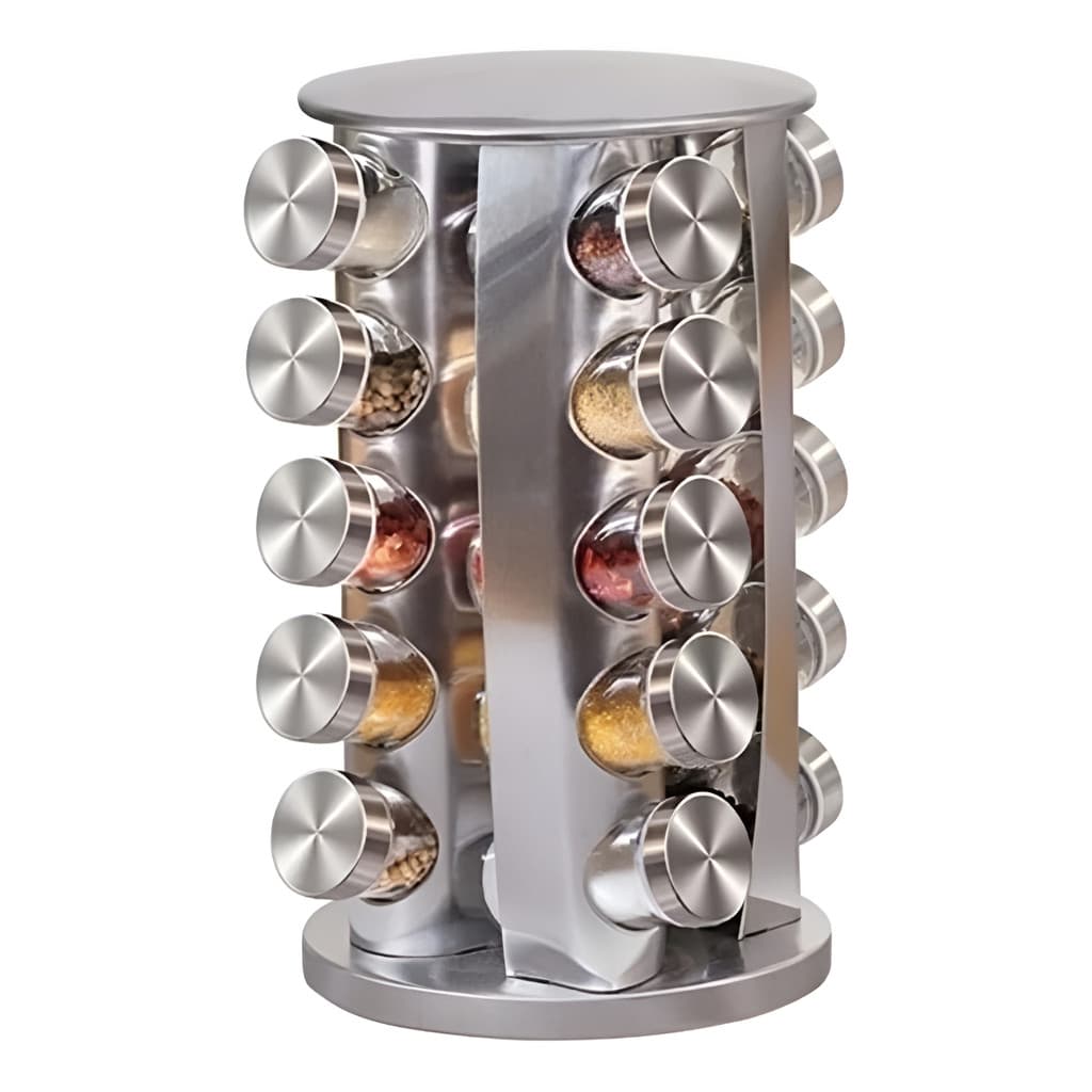 Porta Tempero Condimentos 20 Potes Giratorio Redondo Cor Inox