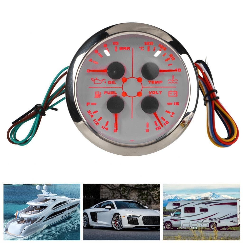 Aumotop Multifuncional 4 em 1 Medidor de 85 mm Monitoramento em Tempo Real para Carro RV Barco Motocicleta (Preto