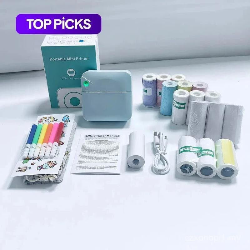 Impressora Mini Portátil, 1 Conjunto de Impressora Térmica Sem Fio Recarregável por USB com Papel de Impressão, Impresso