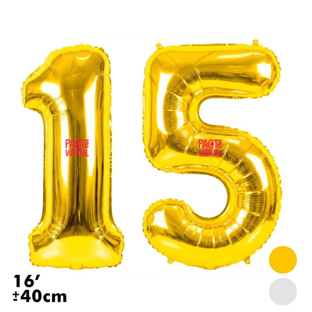 Kit 2 Balão Bexiga 16 Pol Metalizado Número 40 CM Pequeno Aniversário Festas Decorações Dourado Prata