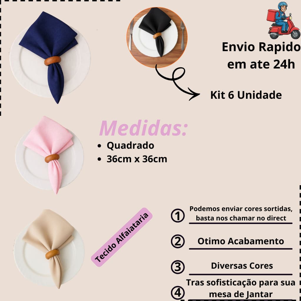 Kit 6 Guardanapos de Tecido Mesa Posta Decoração 36x36 Tecido Alfaiataria Buffet Eventos