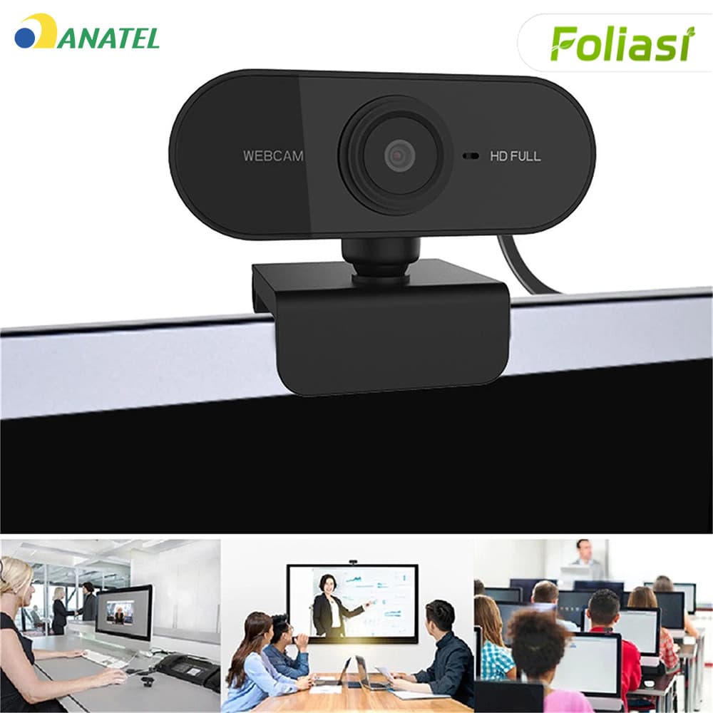 Webcam com Microfone Full HD 1080p Giratória 360° Ajuste de Ângulo Livre para PC Notebook e Home Office