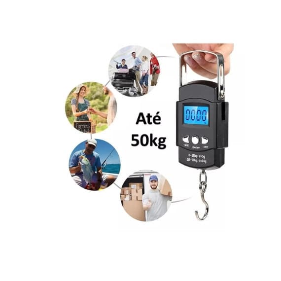 Balança De Mão Digital Portátil P Bolsa Mala Peixe Até 50kg
