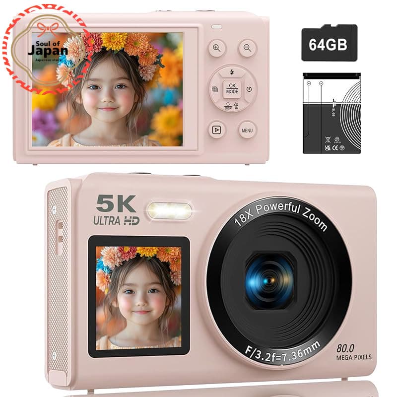 Câmera Digital Compacta 5K Direto Do Japão Com Transferência WiFi , Tela Dupla De 80 Mp , Cartão MicroSD De 64 Gb , Zoom 18X ,