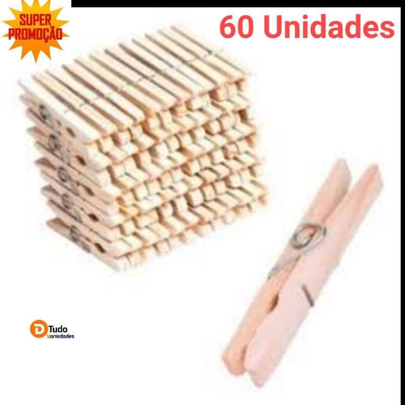 Kit 60  Prendedor De Roupas, Madeira , Embalagem c/ 60 Unidades