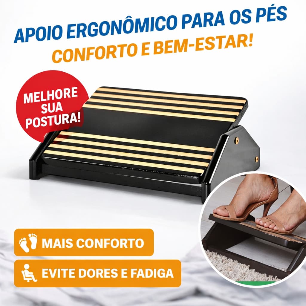 Apoio Ergonômico para Pés Madeira Black Piano Descanso Confortável Souza