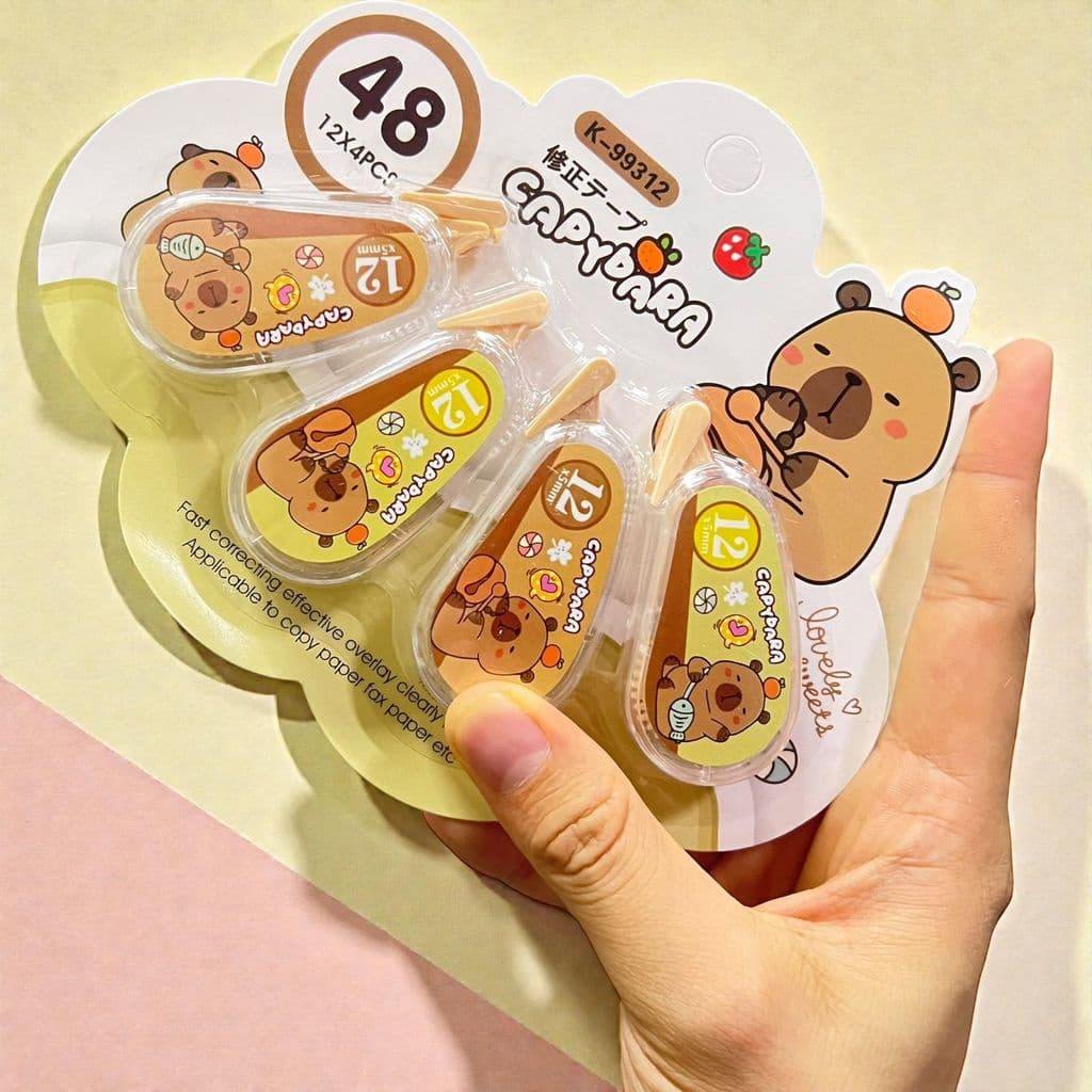 Kit com 4 Unidades Corretivo em Fita Estampa Capivaras - Material Escolar Cute