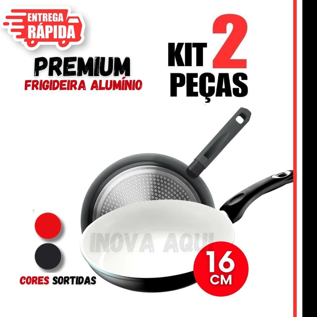 Kit  2/1 Frigideira 16cm Cerâmica Antiaderentes Ou Espatula vazada, Cabo Ergonômico Revestimento Cerâmico Não gruda