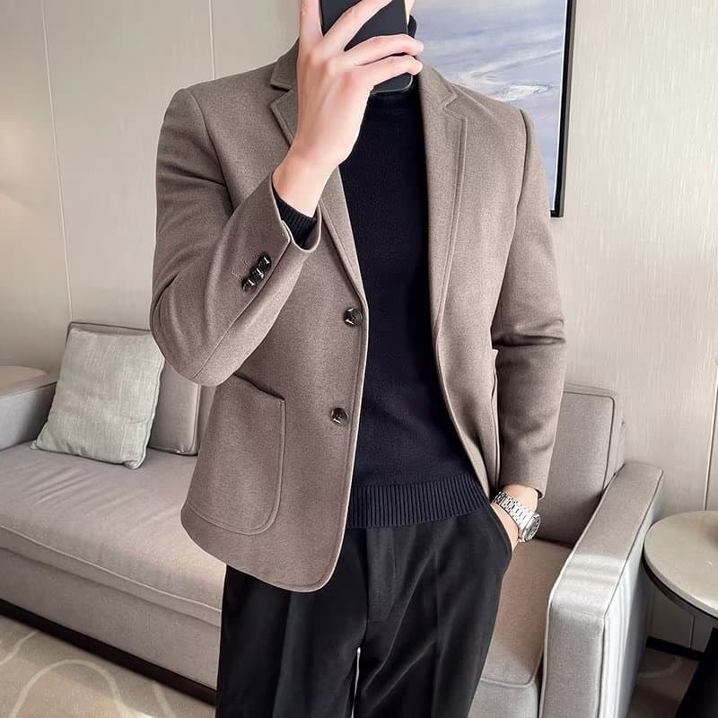 Outono inverno engrossado terno de lã jaqueta masculina fino-ajuste High-End Casual versão coreana rufião bonito terno d