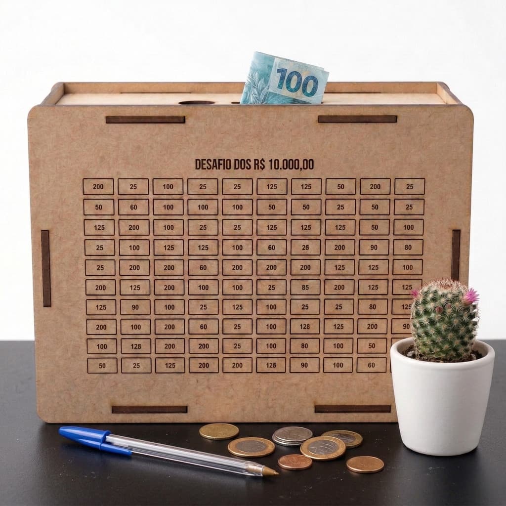Caixa Cofre Mdf Desafio Financeiro 5 Mil 10 Mil