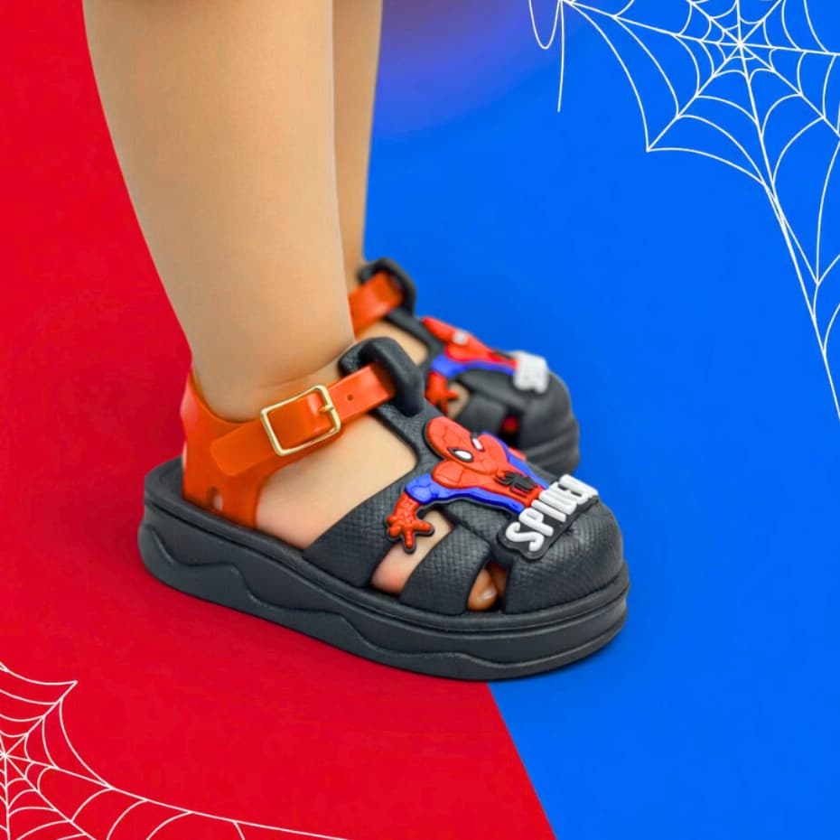 Sandália Babuche Infantil Homem Aranha Menino Bebe Confortável e Antiderrapante Pequenos Passos