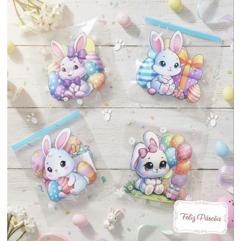 kit 50 EMBALAGENS SAQUINHOS PÁSCOA FESTA INFANTIL LEMBRANCINHAS FECHA FACIL AUTOADESIVOS