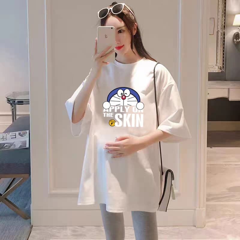 Roupa de maternidade Plus Size 90kg verão comprimento médio estilo solto gravidez final dos desenhos animados camiseta d