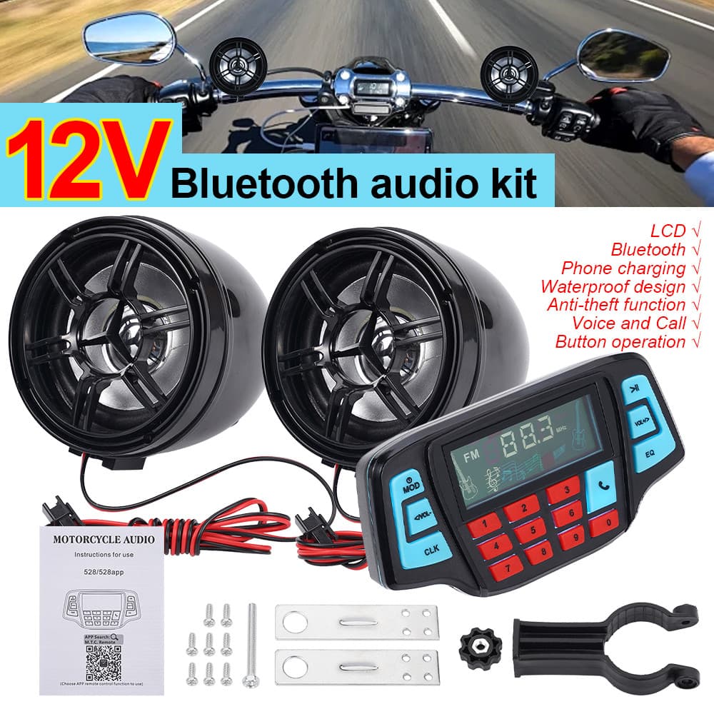 12V 30W Motocicleta Bluetooth Áudio À Prova D'água E Antirroubo Suporta Chamada APP Controle Carregamento De Celular Alt