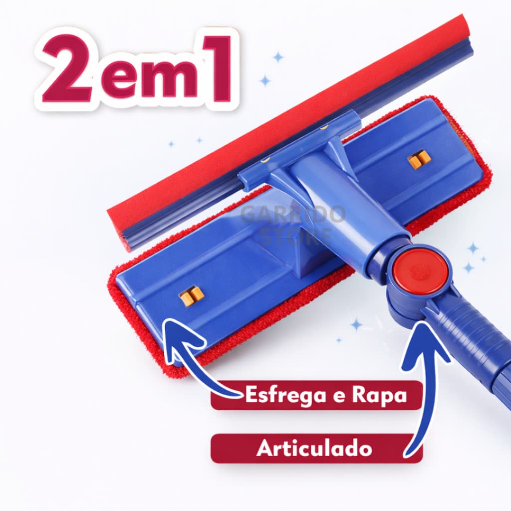 Rodo Limpa Vidro 2 em 1 Extensível com Esponja