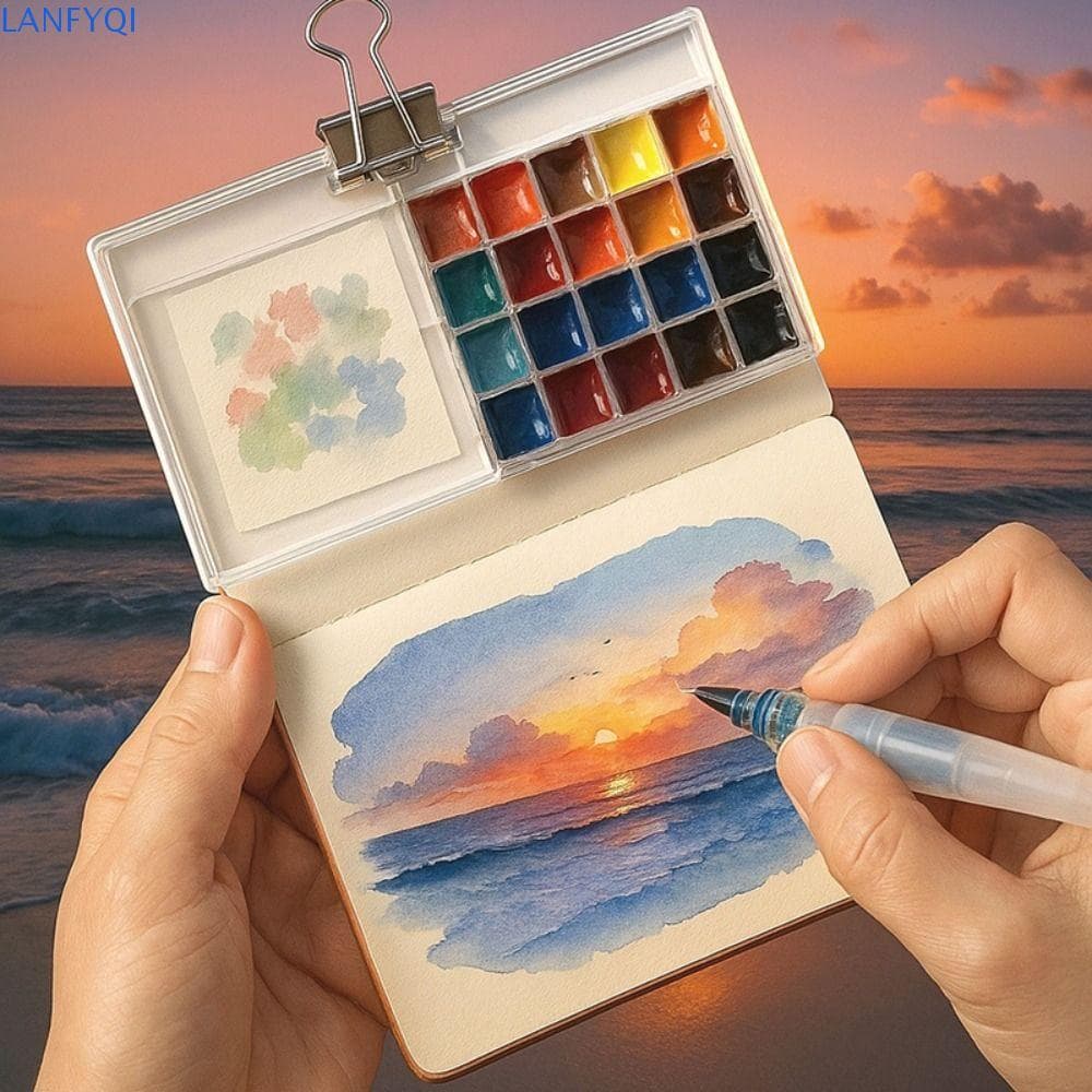 Paleta De Pintura Em Aquarela LANFYQI , Mini Caixa De Pigmento De Tinta Dobrável , Com Bandeja De Viagem À Prova D'água 