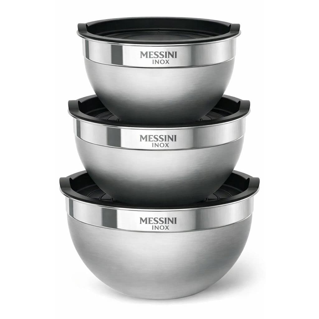 Conjunto 3 Bowls Tigelas de Inox com Tampa Plastica - Bacia Inox Bowl Inox