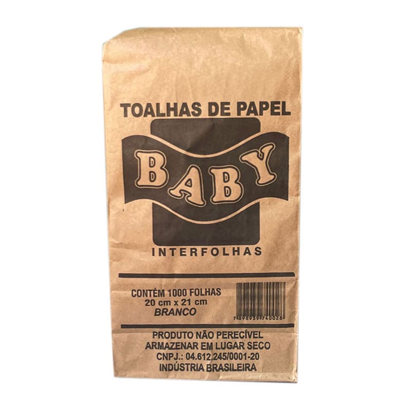 Papel toalha interfolha 2 dobras Branco Plus 20x21 com 1000 fls Baby