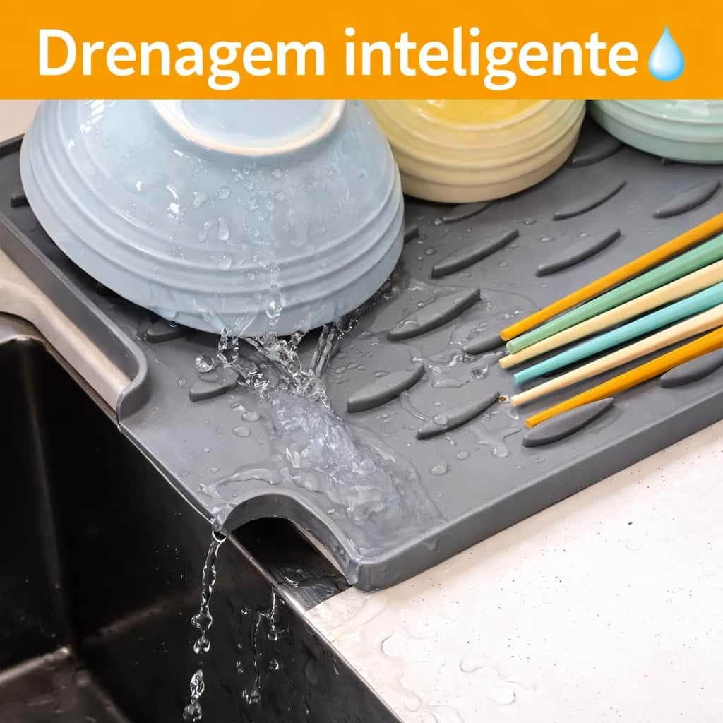 Tapete Escorredor de Louça Silicone com Dreno Antiderrapante Resistente ao Calor