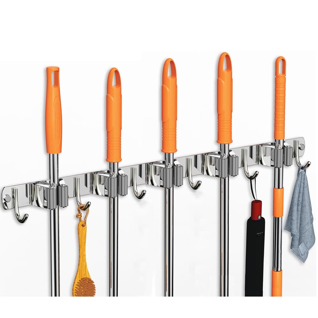 6 ganchos 5 clipes-Aço inoxidável Suporte Vassoura Organizador De Ambiente Suporte Parede Multiuso