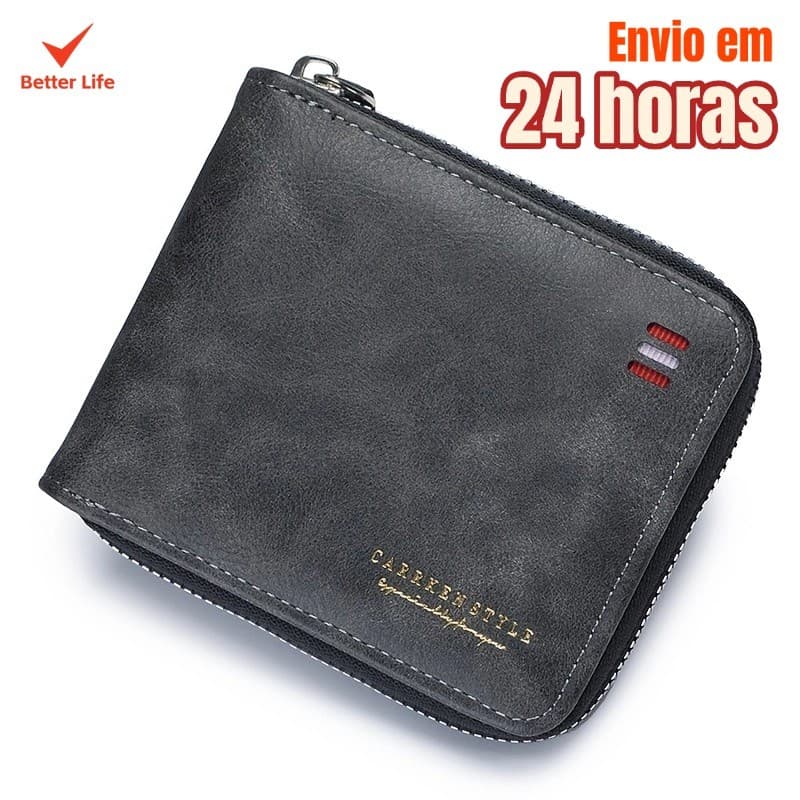 Carteira Masculina Moderna Com Zíper Multifuncional Com Porta Moedas Cartão e Bolso Interno de Zíper Nova