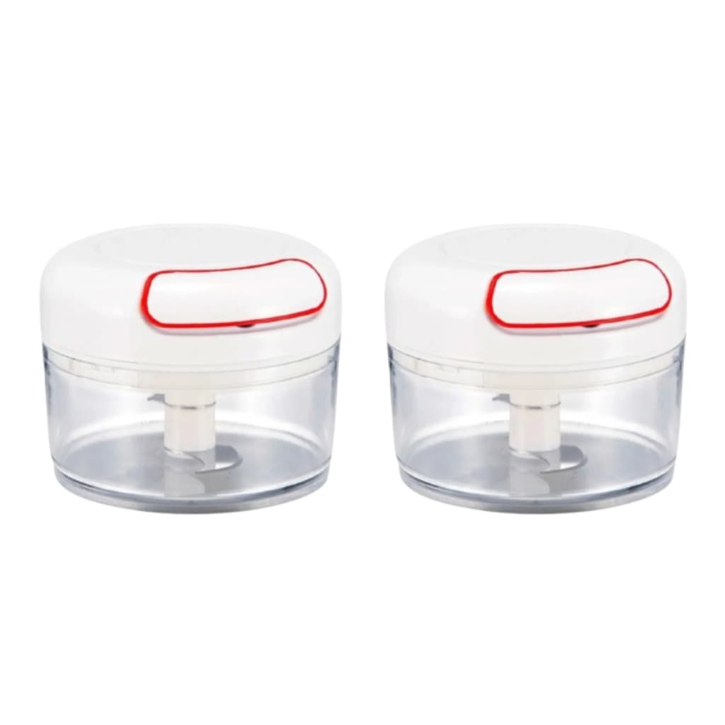 Kit 2 Mini Processador Triturador Alimentos Manual Inox 2 Lâminas Picador Cortador Carne Legumes Alho Portátil Multiuso