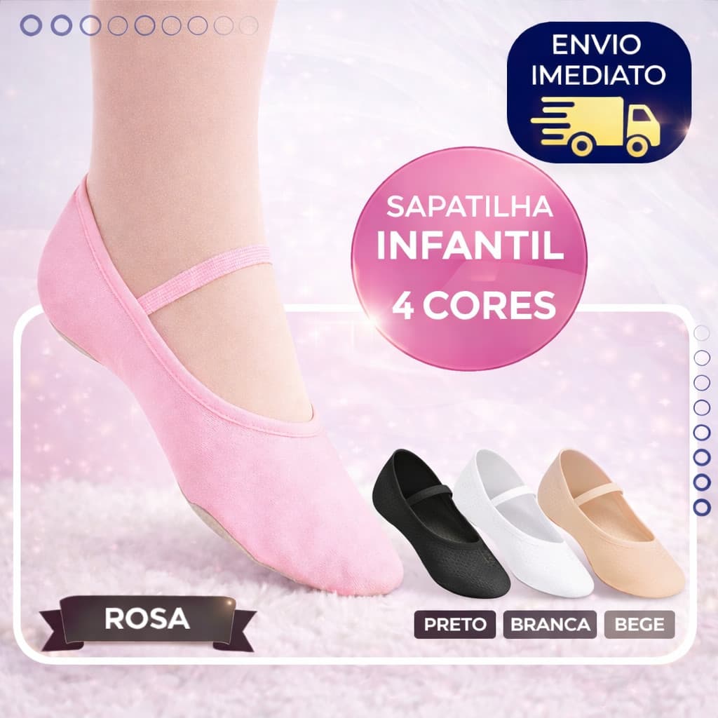 Sapatilha Ballet Lona Solado Dividido Meia Ponta Infantil - Cores Rosa Preto Branco Bege