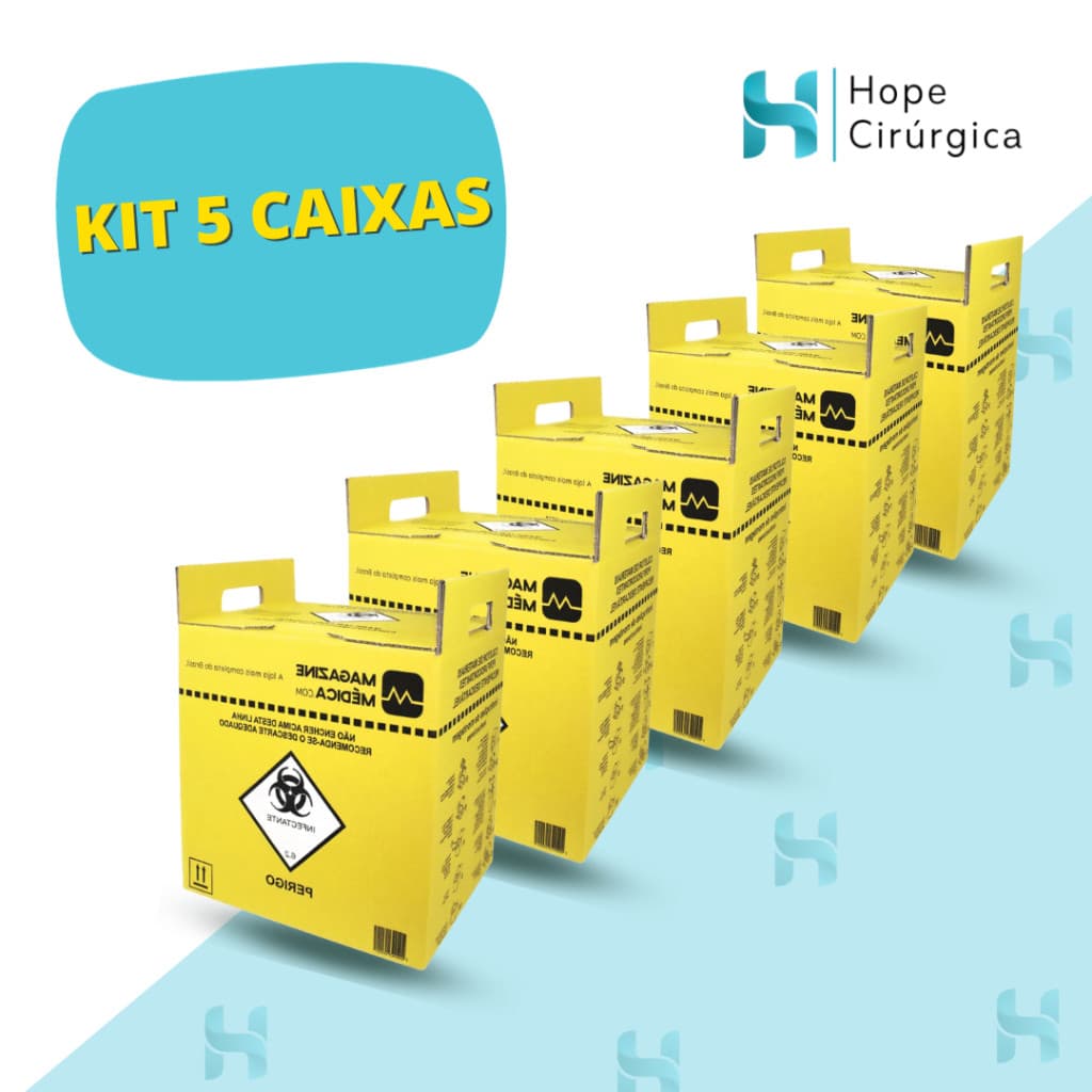 KIT 5 CAIXAS - Caixa Perfuro Cortante Coletor (03-Litros)