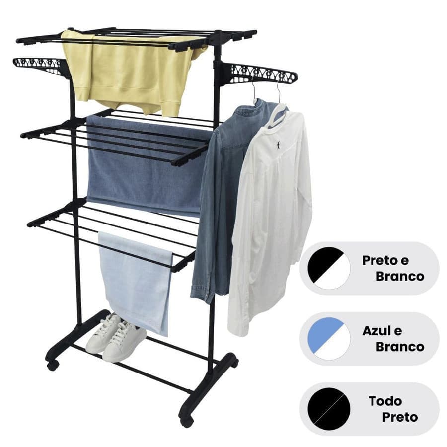 Varal De Chão Roupa Calcinha Grade 3 Andares Dobrável Portátil LLBAZARBR