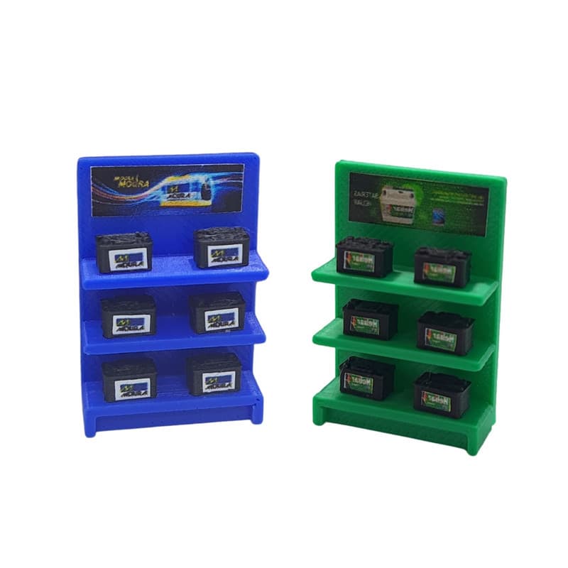 Expositor de Baterias Miniatura Escala 1:64 Moura Heliar Diorama Oficina maquete oficina