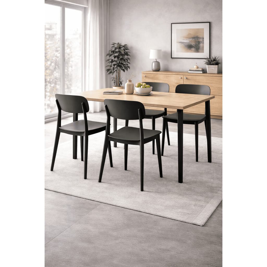 Kit 4 Cadeiras Nanna Pretas de Polipropileno Cozinha Sala de Jantar Design Retrô Industrial