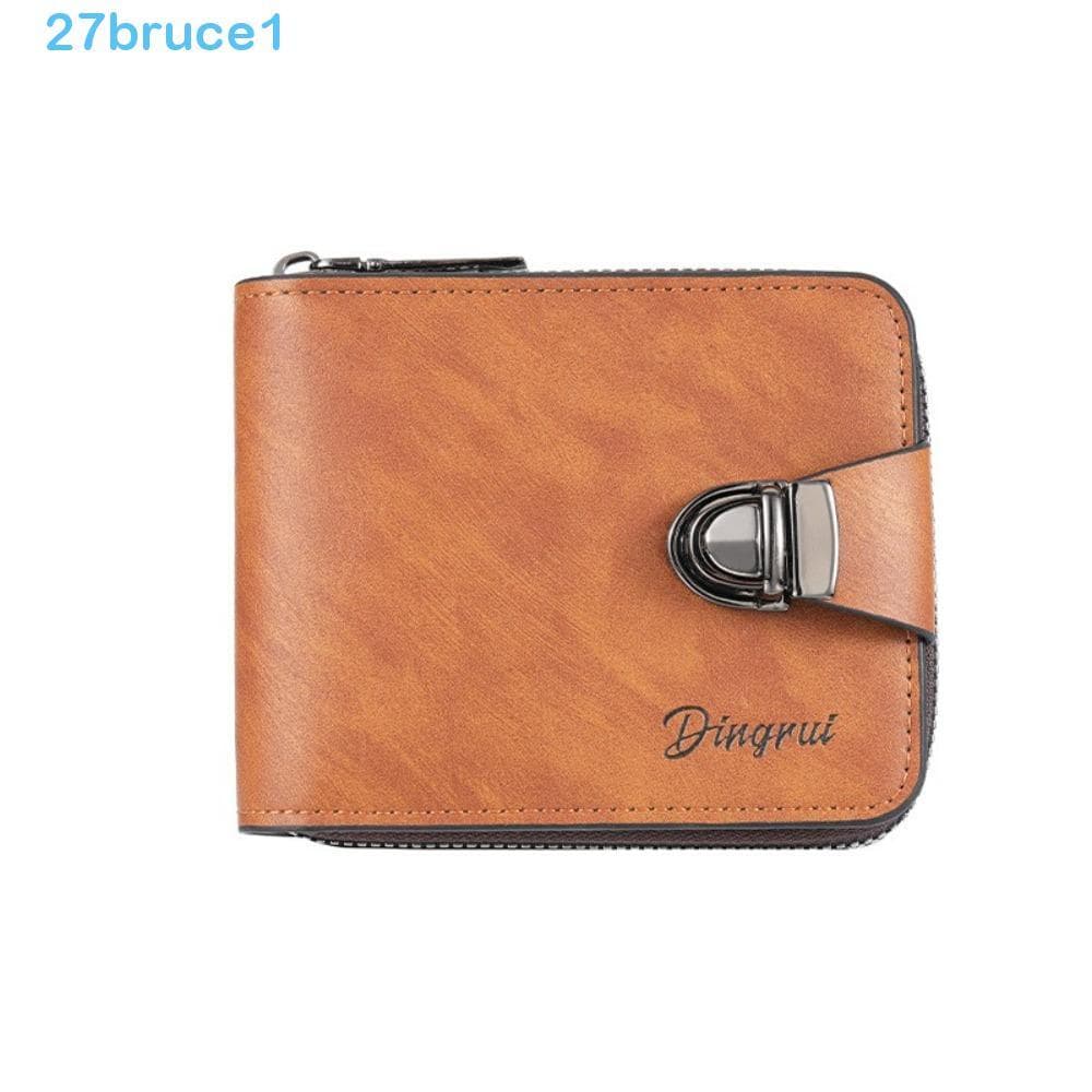 Carteira Masculina BRUCE1 , Empresarial Com Fivela De Zíper , Bolsa De Moedas De Couro Curta Dobrável Vários Compartimen