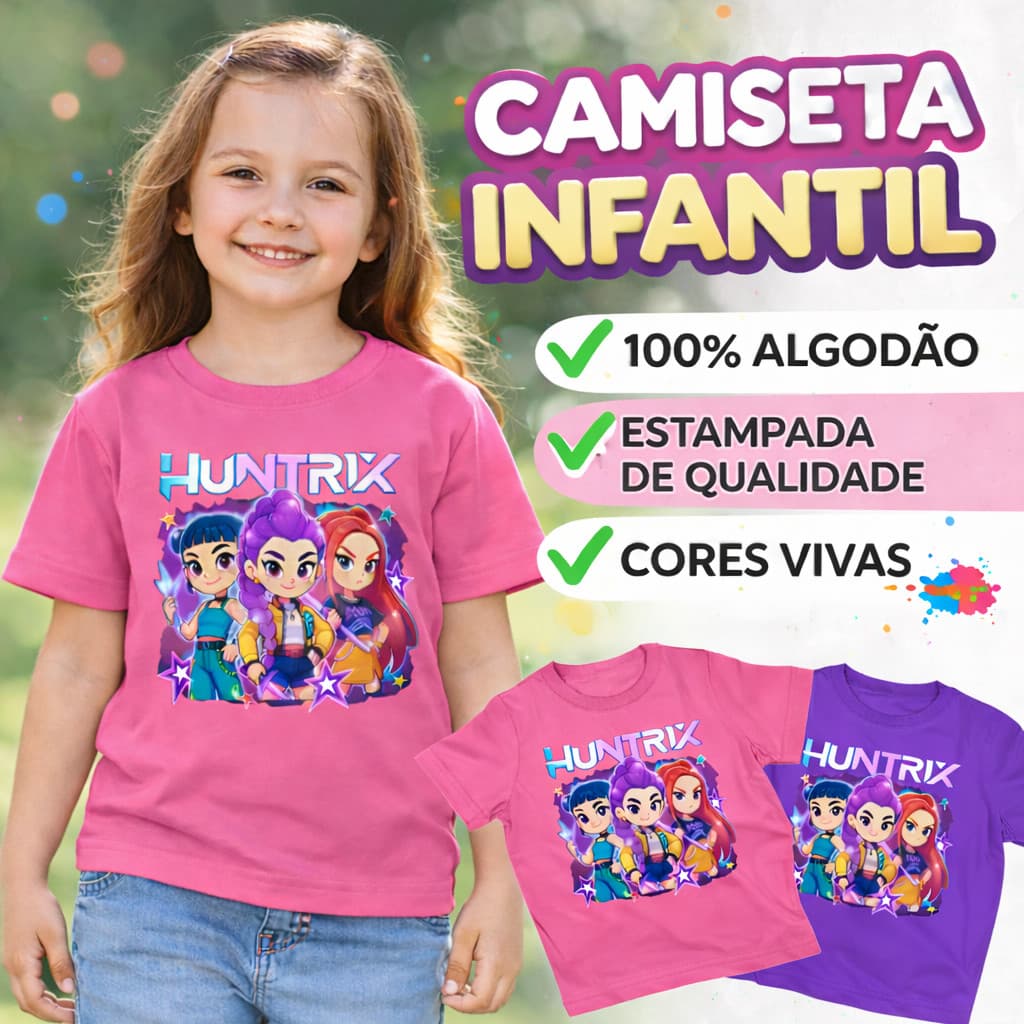 Camiseta KPOP Infantil Huntrix Menina Guerreiras Rumi Mira Zoey