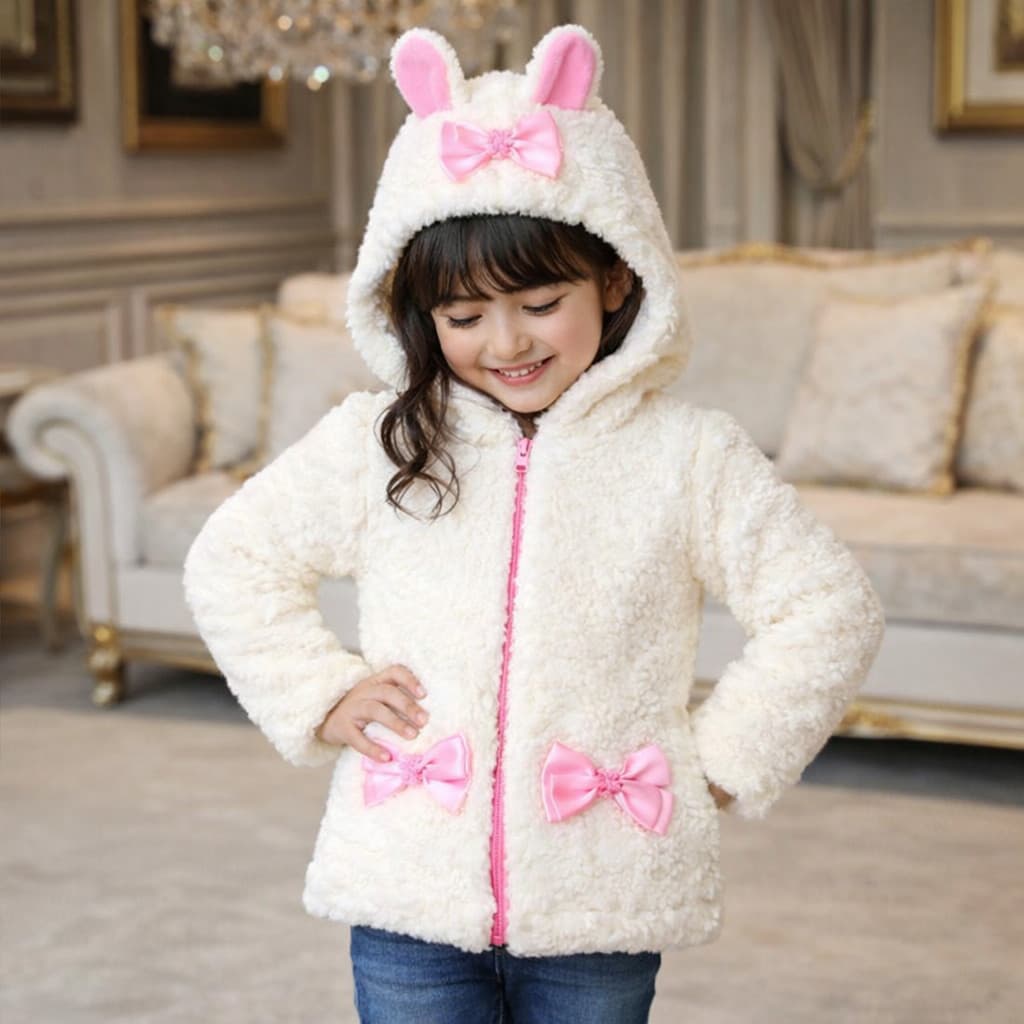 Casaco Teddy Infantil Menina Capuz Touca orelhinhas Casaco pelinho Quente Jaqueta frio  Infantil