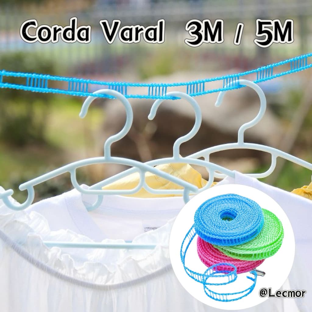 3M/5M Corda Varal de Viagem com Furos para Cabides Sem Vento Sem Quedas Leve e Resistente