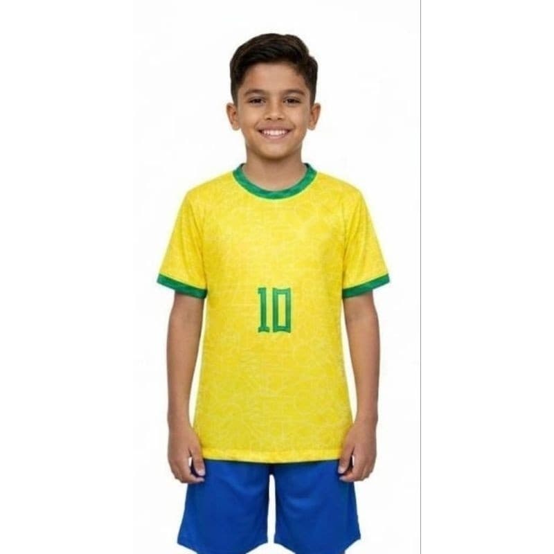 Kit conjunto infantil e juvenil uniforme camisa e shorts seleção