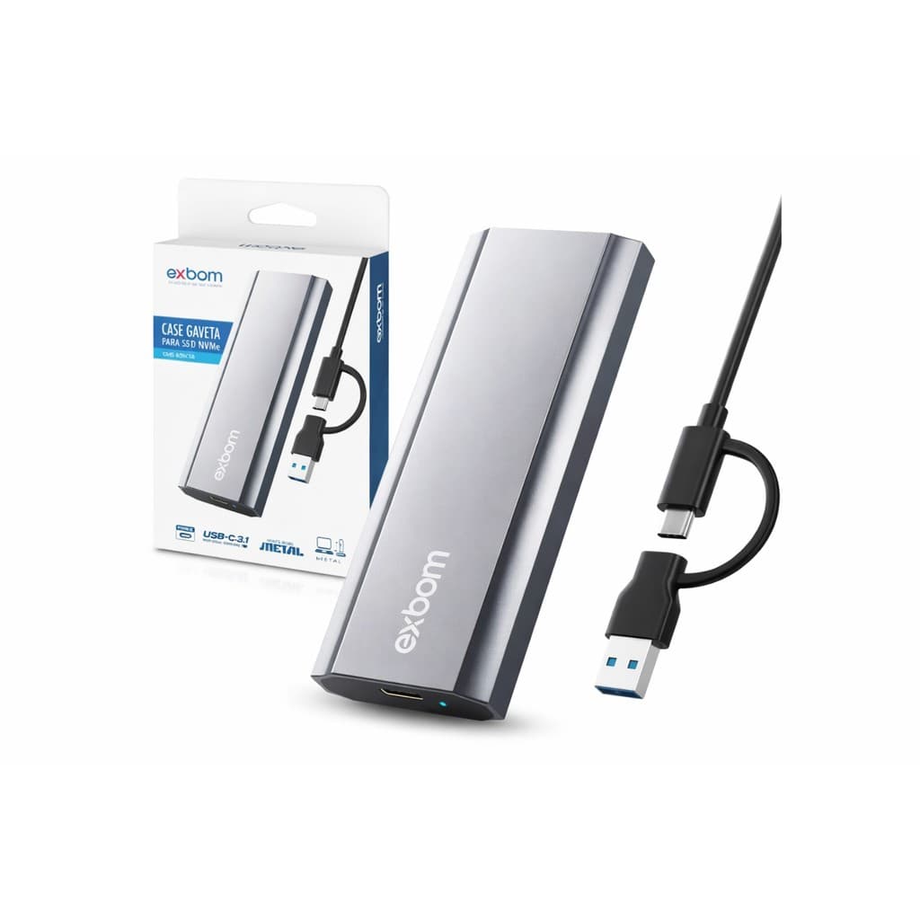 Case Gaveta Exbom para SSD M2 NVMe UBS 3.0 USB-C